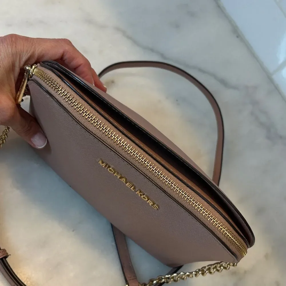 Michael Kors Crossbody Bag Purse Handbag Saffiano Leather Domed Chain-link Pink